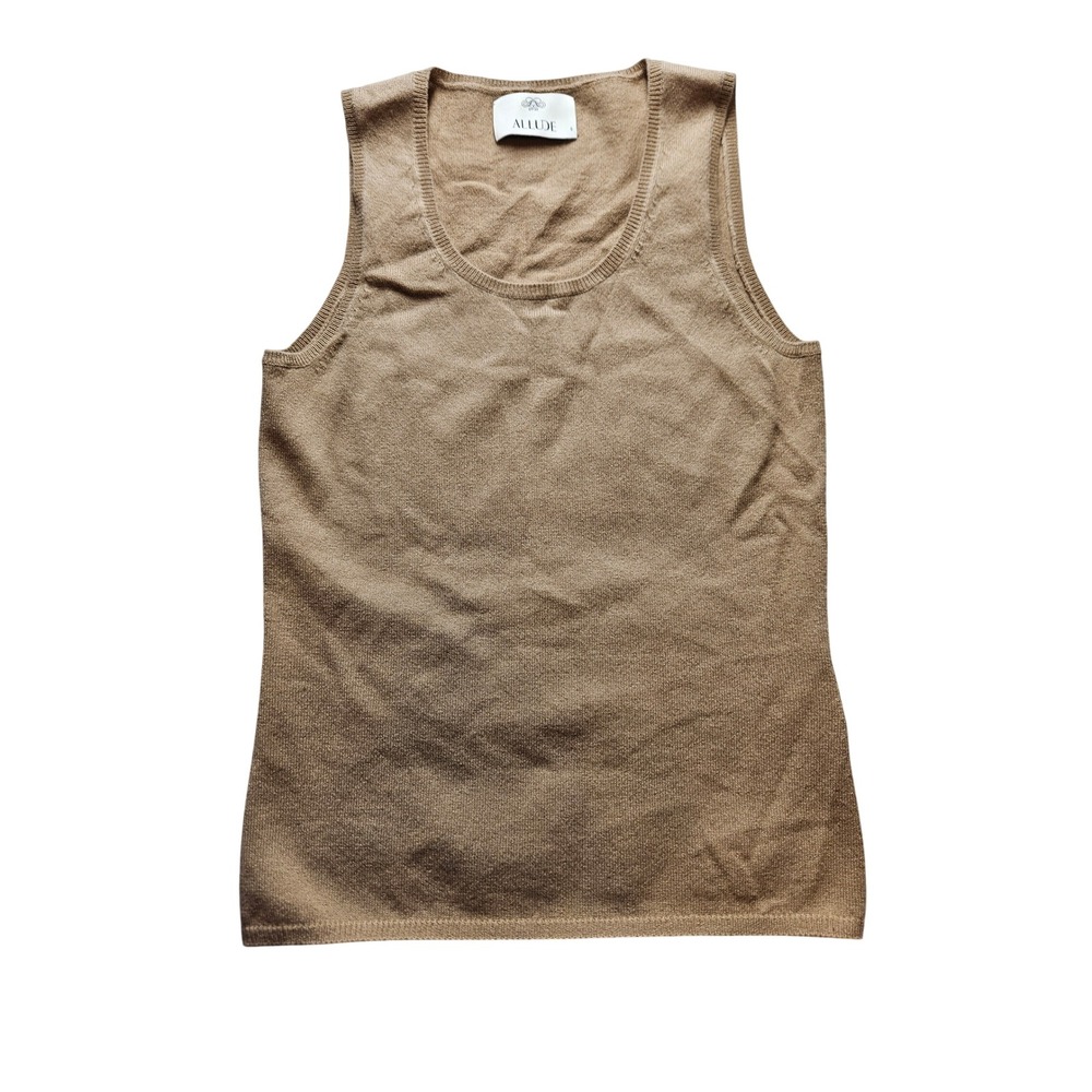 Allude 100% Cashmere Sleeveless Knit Tank Top Camel Tan Scoop Neck Small
